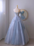 Elegant Ball Gown Sweetheart Blue Tulle Long Prom Dresses Formal Party Dress Prom Gown HZ0311