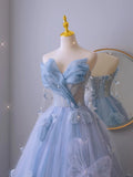 Elegant Ball Gown Sweetheart Blue Tulle Long Prom Dresses Formal Party Dress Prom Gown HZ0311