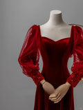 Charming A line Sweetheart Red Velvet Long Prom Dresses Formal Party Dress Prom Gown HZ0311