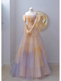 Charming Ball Gown Strapless Sleeveless Tulle Long Prom Dresses Formal Party Dress Prom Gown HZ0311