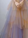 Charming Ball Gown Strapless Sleeveless Tulle Long Prom Dresses Formal Party Dress Prom Gown HZ0311