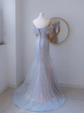 Sexy Mermaid Off The Shoulder Lilac With Short Sleeves Beads Long Prom Dresses Formal Party Dress Prom Gown HZ0311