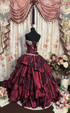 Retro Ball Gown Strapless Wine Red Burgundy Taffeta Long Prom Dresses 80s 70s Prom Gowns HZ0311