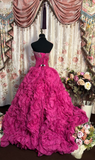Chic Ball Gown Sweetheart Hot Pink Tulle Long Quinceanera Dress Sweet 15 16 Dresses HZ0311