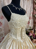 Retro Ball Gown Spaghetti Strap Ivory 70s Fitted Corset Bride Gown Long Wedding Dresses Bride Dress HZ0311