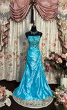 Retro Prom Dresses Mermaid Spaghetti Strap Blue Vintage Fashion Inspiration Taffeta Long Prom Dresses Party Gowns HZ0311