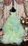 Vintage Ball Gown Spaghetti Strap Mint Green Tulle Long Quinceanera Dress Sweet 15 Gown 16 Birthday Dresses HZ0311