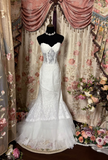 Retro Mermaid Sweetheart Lace 70s White Fitted Corset Long Wedding Dress Bride Gowns Brides Dresses HZ0311