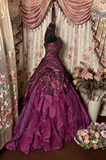 Vintage Ball Gown Spaghetti Strap Grape Taffeta Long Quinceanera Dress Sweet 15 Gown 16 Birthday Dresses HZ0311