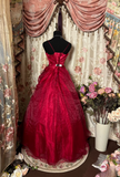 Retro Prom Dresses Ball Gown Spaghetti Strap Burgundy Vintage Long Prom Dresses Party Gowns HZ0311