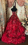 Retro Ball Gown Strapless Beads Burgundy Organza Long Prom Dresses 80s 70s Prom Gowns HZ0311