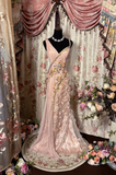Retro Mermaid Strap Blush Pink Tulle Long Prom Dresses 80s 70s Party Prom Gowns HZ0311