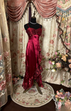Retro Prom Dresses A line Spaghetti Strap Burgundy Vintage Long Prom Dresses Party Gowns HZ0311