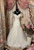 Retro Mermaid Spaghetti Strap Lace 60s White Fitted Corset Bride Gown Long Wedding Dresses HZ0311