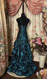 Vintage Mermaid High Low Spaghetti Strap Teal Taffeta Long Prom Dresses Formal Party Teens Evening Gowns HZ0311