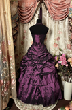 Vintage Ball Gown Halter Grape Taffeta With Beads Prom Dress Long Quinceanera Dresses Sweet 15 16 Gown HZ0311