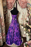Elegant Mermaid Sweetheart Sleeveless Grape Taffeta Ruched Pleated Floor Length Prom Dresses Party Gowns HZ0311