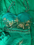 Vintage Mermaid Spaghetti Strap Green Tulle With Beads Gem Long Prom Dresses Formal Party Teens Evening Gowns HZ0311
