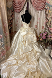 Retro Ball Gown Spaghetti Strap Ivory 70s Fitted Corset Bride Gown Long Wedding Dresses Brides Dress HZ0311