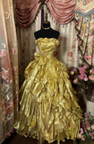 Vintage Ball Gown Strapless Gold With Beads Prom Dress Long Quinceanera Dresses Sweet 15 16 Birthday Gown HZ0311