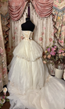 Retro Ball Gown Strapless Tulle Ivory 70s Fitted Corset Bride Gown Long Wedding Dresses Brides Dress HZ0311