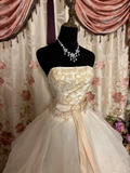 Retro Ball Gown Strapless Tulle Ivory 70s Fitted Corset Bride Gown Long Wedding Dresses Brides Dress HZ0311