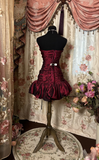 Sexy Sheath Strapless Burgundy Satin Short 16th Birthday Dress Homecoming Dresses Cocktail Gown HZ0311