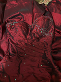 Vintage Mermaid Sweetheart Sleeveless With Silver Beads Burgundy Taffeta Long Prom Dresses Formal Evening Gowns HZ0311