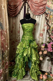 Vintage Ball Gown High Low Strapless Green Prom Dresses Formal Party Teens Evening Gowns HZ0311
