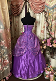 Dazzling Ball Gown Strapless Purple Organza With Beads Ruffle Layers Long Quinceanera Dresses Sweet 15 16 Birthday Gown HZ0311