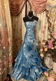 Gorgeous Mermaid Strapless With Feathers 80s Sleeveless Long Prom Dresses Formal Evening Gowns HZ0311