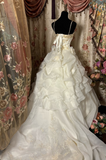 Retro Ball Gown Spaghetti Strap Organza Ivory 80s Fitted Corset Bride Gown Long Wedding Dresses Brides Dress HZ0311