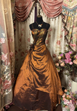 Dazzling Ball Gown Spaghetti Strap Brown With Beads Ruffle Long Quinceanera Dresses Sweet 15 16 Birthday Gown HZ0311