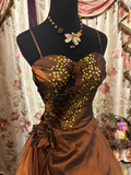 Dazzling Ball Gown Spaghetti Strap Brown With Beads Ruffle Long Quinceanera Dresses Sweet 15 16 Birthday Gown HZ0311