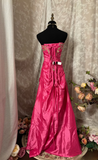Vintage Mermaid Strapless Hot Pink Beaded Bodice Taffeta Prom Dresses Formal Party Teens Evening Gowns HZ0311