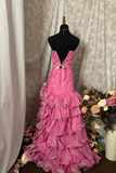 Vintage Ball Gown High Low Strapless Hot Pink Beaded Prom Dresses Formal Party Teens Evening Gowns HZ0311