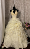 Retro Ball Gown Halter Sleeveless Appliqued Ruffles 80s Fitted Corset Bride Gown Long Wedding Dresses Brides Dress HZ0311