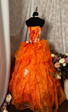 Unique Ball Gown Sweetheart Orange Tulle With Appliqued Lace Long Quinceanera Dresses Sweet 15 16 Birthday Gown HZ0311