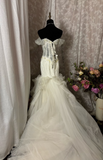 Vintage Mermaid Off The Shoulder Lace White Tulle With Appliqued Long Bride Dress Long Bride Dress Classy Wedding Dresses HZ0311