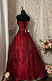 Princess Ball Gown Strapless Burgundy Dark Red With Ruffles Ruched Long Aesthetic Quinceanera Dresses Sweet 15 16 Birthday Gown HZ0311