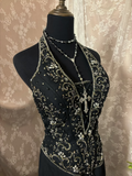 Vintage Prom Dress Outfit Mermaid Halter V Neck Black Beaded Long 90s Prom Dresses Formal Evening Gowns HZ0311
