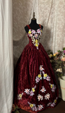 Princess Ball Gown Straps Burgundy Velvet With Lace Appliqued Long Aesthetic Quinceanera Dresses Sweet 15 16 Birthday Gown HZ0311