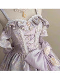 Vintage Prom Dress Outfit Ball Gown Spaghetti Strap Lilac Lace Long Prom Dresses Formal Evening Gowns HZ0311