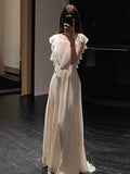 Gorgeous A Line V Neck Chiffon Ivory Long Prom Dresses Formal Party Teens Evening Gowns HZ0311