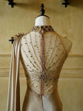 Gorgeous Mermaid One Shoulder High Neck With Beads Pleated Long Prom Dresses Formal Evening Gowns HZ0311