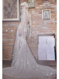 Sexy Mermaid Scoop Neck Tulle With Silver Beads Gem Long Summer Bride Dress Long Bride Dress Classy Wedding Dresses HZ0311