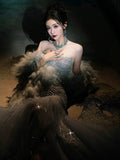 Gorgeous Mermaid Scoop Blue Tulle With Gem Beads Prom Dresses Formal Party Teens Evening Gowns HZ0311