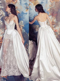 Sexy Sheath Sweetheart Lace White Satin With Pearls Beads Long Bride Dress Long Bride Dress Classy Wedding Dresses HZ0311