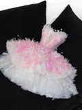 Luxury Ball Gown Strapless Pink Feathers Short 18th Birthday Dress Homecoming Dresses Cocktail Gown HZ0311