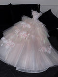 Modest Prom Dresses Ball Gown Strap With Flowers Tulle Vintage Fashion Long Prom Dresses Party Gowns HZ0311